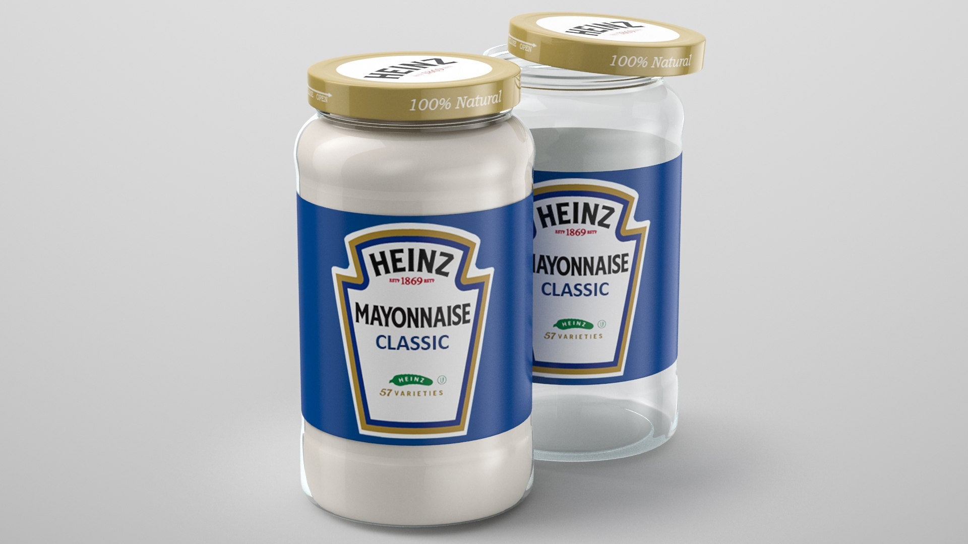 Two jars of Heinz Mayonnaise Classic on a light gray background